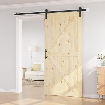 SMARTSTANDARD 48in x 96in Sliding Barn Door with 8ft Hardware Kit Included | Fit Opening up to 44in x 94in, Unfinished Solid Spruce Wood Door, Assembly Required, DIY, Stainable, Natural