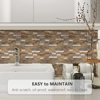 STICKGOO Peel and Stick Backsplash, PVC Wall Tiles Stick on Backsplash for Kitchen(1 Sheet, Rust Brown with Metal Gold)