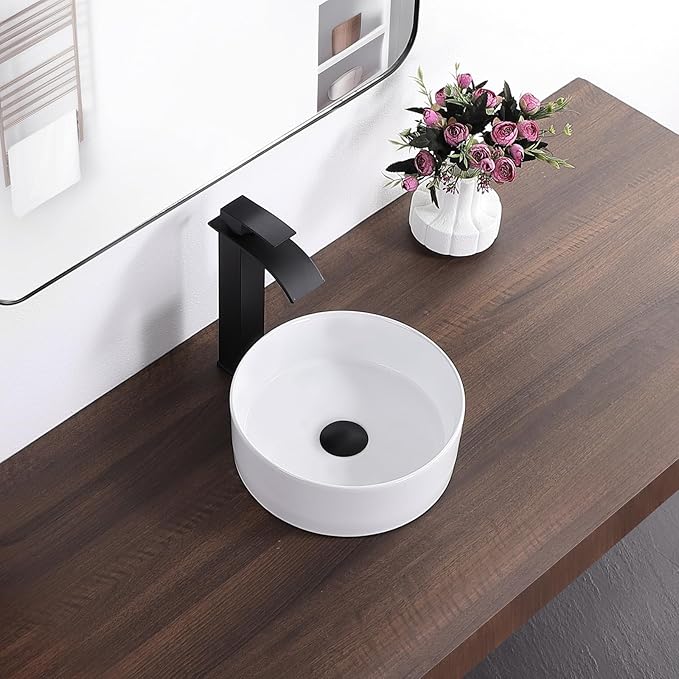 Bathroom Sink 12 Inch Round Vessel Sink Above Counter Porcelain Ceramic Small Sink Bowl Ceramic Vessel Sinks for Bathrooms Ideal for Small Space (12.2"x12.2"x4.3")