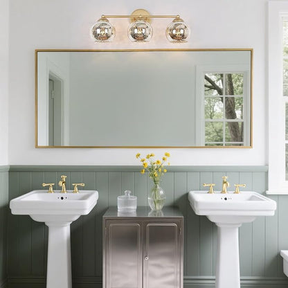 KSANA 3-Light Gold Vanity Light, Modern Globe Bathroom Light Fixtures with Mercury Glass Shades Over Mirror