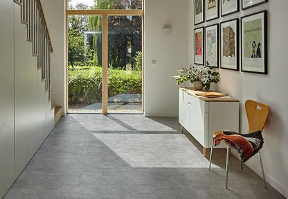 W&S 1-Sheet Matte Warm Grey Peel and Stick Flooring Tile,Thicker Hexagon Stick on Backplash for Kitchen,Self Adhesive Faux Stone Floor Tile for Living Room,Bathroom,Bedroom