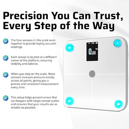 Premium Smart Digital Body Weight Scale - 4 Electrodes – 25+Metrics -Rechargeable- WiFi & Bluetooth - Full Body Analysis -Track Body Fat, Muscle Mass, Fat Percentage, Sleek Design
