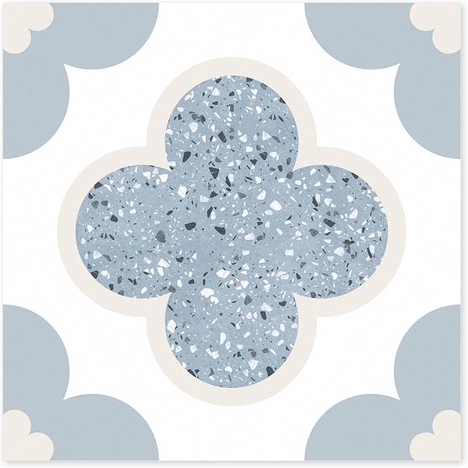 Peel & Stick Floor Tiles Self Adhesive Vinyl Flooring 11.8" x 11.8", DIY Tile Stickers for Kitchen Living Room Waterproof Removable Terrazzo Look Blue PP Material 10 Sheets