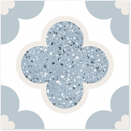 Peel & Stick Floor Tiles Self Adhesive Vinyl Flooring 11.8" x 11.8", DIY Tile Stickers for Kitchen Living Room Waterproof Removable Terrazzo Look Blue PP Material 10 Sheets