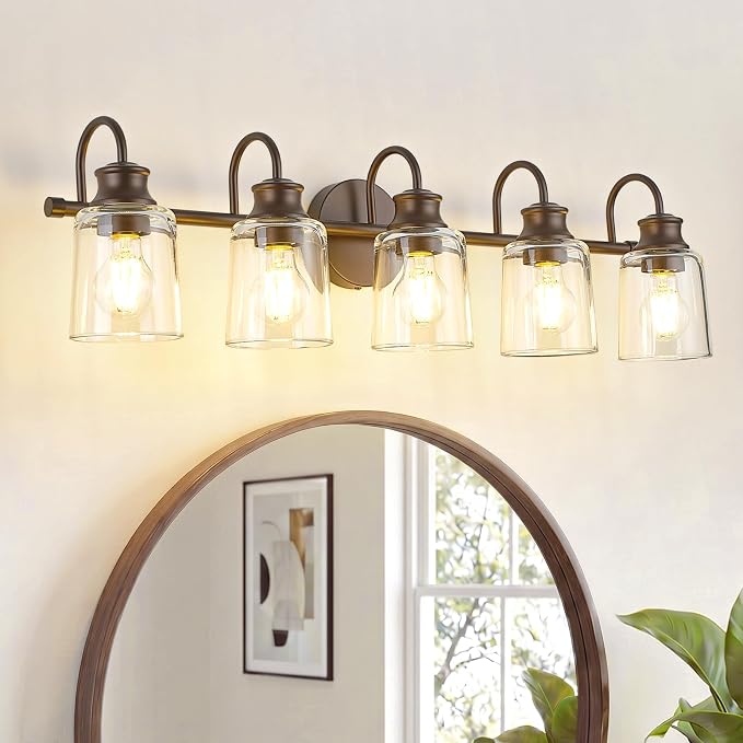 5 Lights Bathroom Light Fixture Oil Rubbed Bronze Vanity Lights | ETL Certificate, Easy to Install,Wall Mount Up or Down,Thickened Glass Lampshade,E26 Socket,Hardwired