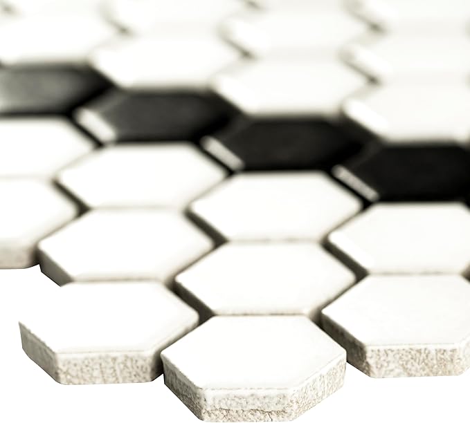 MSI White and Black 12 in.x 12 in. Hive Pattern Matte Porcelain Mosaic Tile for Kitchen Backsplash, Bathroom Wall, Shower, and Floor