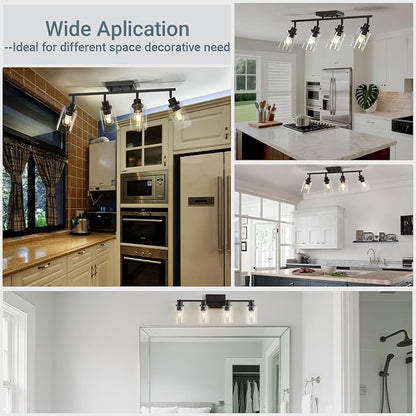 LOUSACE 4 Light Kitchen Track Light Fixtures Ceiling Vanity Lights Black, Bathroom Track Lighting Kit w/Rotatable Heads & Clear Glass Shade, Modern Wall Ceiling Tracking Light for Accent Shop Hallway