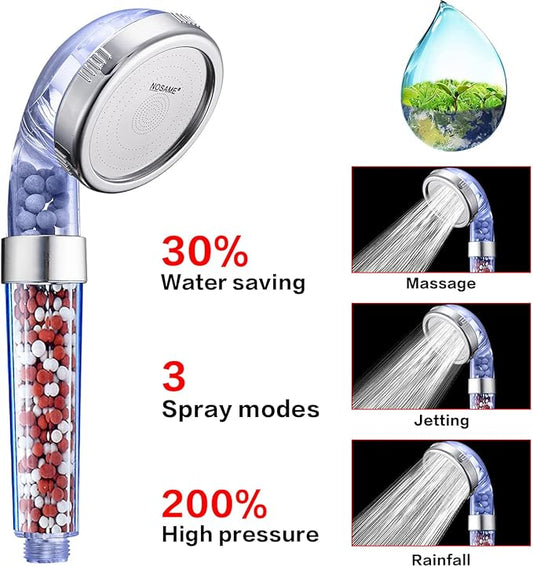 Nosame Shower Head with Hose and Bracket, Filter Filtration High Pressure Water Saving 3 Mode Function Spray Handheld Showerheads for Dry Skin & Hair | Filter Filtration High Pressure Water Saving 3 Mode Function Spray Handheld Showerheads with Hose Ho...