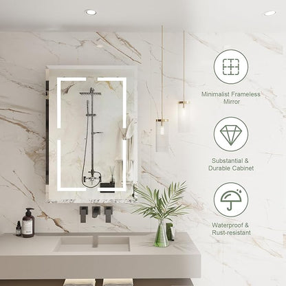 Medicine Cabinet, LED Mirror Cabinet for Bathroom with 3-Color with Mirror Defog, Recessed or Surfaced Wall-Mounted (20X30)
