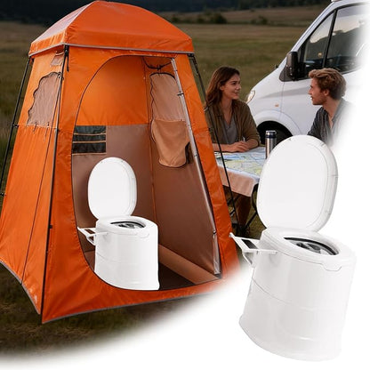 Portable Toilet for Camping, Indoor Outdoor Commode with 2 Detachable Inner Bucket, Removable Paper Holder, Toilet Brush, Travel Toilets for Camping, Hiking, Boat, Van, Emergency Use (White1)