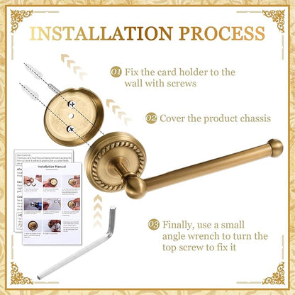 4 Pcs Antique Brass Gold Bathroom Accessories Set Wall-Mounted Towel Rack & Towel Ring & Toilet Paper Holder & Robe Hook, Wall Mounted Brass Vintage Bath Hardware Fixture Set(Double)
