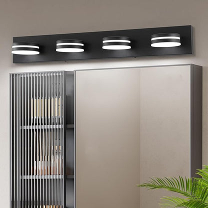 4 Light Bathroom Vanity Light, Modern Matte Black Bathroom Light Over Mirror, LED Vanity Lighting Fixture, Dimmable 5500K Bath Wall Lighting with 360°Rotable Head