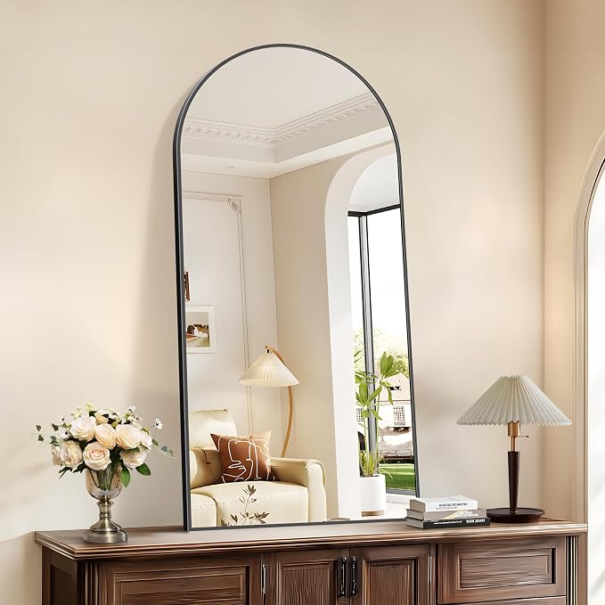COFENY Arched Mirror, 24’’x48’’ Black Arch Mirror for Bathroom, Arched Bathroom Mirror with Frame, Modern Wall Mounted Mirror for Over Sink Mantle Bedroom Vanity Living Room Entryway
