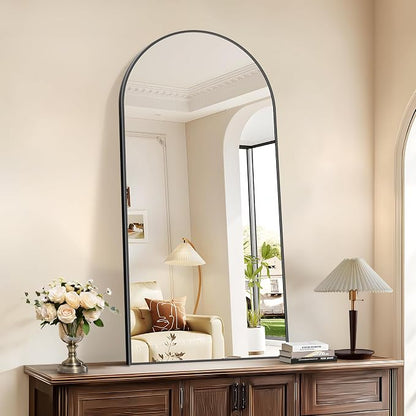 COFENY Arched Mirror, 24’’x48’’ Black Arch Mirror for Bathroom, Arched Bathroom Mirror with Frame, Modern Wall Mounted Mirror for Over Sink Mantle Bedroom Vanity Living Room Entryway