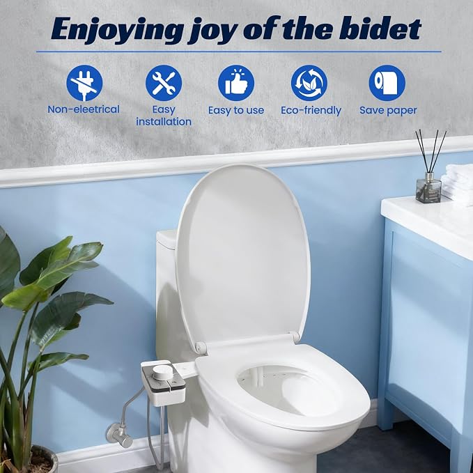 Bidet Attachment for Toilet,Self Cleaning Water Sprayer Adjustable Water Pressure Control,Slim Bidets for Toilets,Quick & Easy Installation (White）