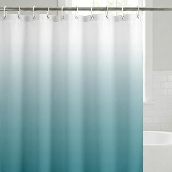 Americanflat 71x74 Teal Ombre Shower Curtain - Water-Resistant Long Shower Curtain with Durable Grommets and 12 Hooks - 100% Polyester