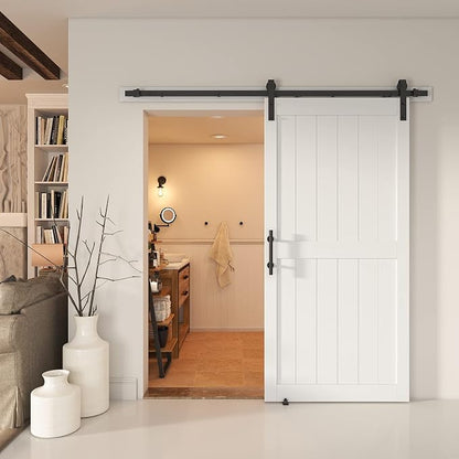 40''x84'' Sliding Barn Door with 7 Ft Barn Door Hardware Kit | Pre-Drilled Holes Easy Assembly - Include Installation Manual, Water-Proof PVC Surface, H-Frame, White