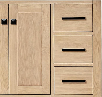Beckford 48-Inch Oak Bathroom Vanity with Sink, 1.5-Inch Carrara White Marble Countertop & 4" Backsplash, 2 Soft Closing Doors, 9 Dovetail Drawers, Matte Black Hardware