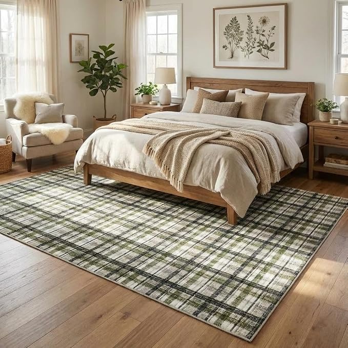 Washable 6 x 9 Area Rugs for Bedroom Modern Accent Rug Non Slip Indoor Soft Throw Rugs Low Pile Farmhouse Stain Resistant Carpet for Living Room Office Dorm Nursery, Green&Taupe