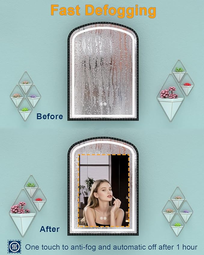 20" x 28" Black LED Bathroom Medicine Cabinet Mirror, Lighted Medicine Cabinets with Mirrors and Storage Wall Mount & Recessed, Dimmable 3 Lighting Colors and Anti-Fog, 1 Organizer, Daisy Beaded Frame