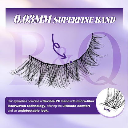 B&Q Natural Lash Clusters, Wispy Invisible Band for Daily Wear, 144PCS | Natural wispy clusters 8-16mm, invisible band 0.03mm ultra-fine, sensitive eyes friendly, DIY daily office date night