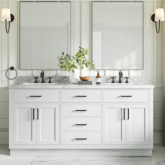 ARIEL Hepburn 72-inch Bathroom Vanity Base Cabinet,Solid Wood, 4 Soft Closing Doors, 6 Dovetail Drawers, White