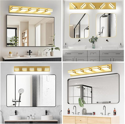 IZORRO LED Modern Bathroom Lights Fixtures(5-Light,Dimmable),Gold Acrylic Wall Lighting,Vanity Lights for Bathroom Over Mirror - 6000k 30In （No Assembly Required）