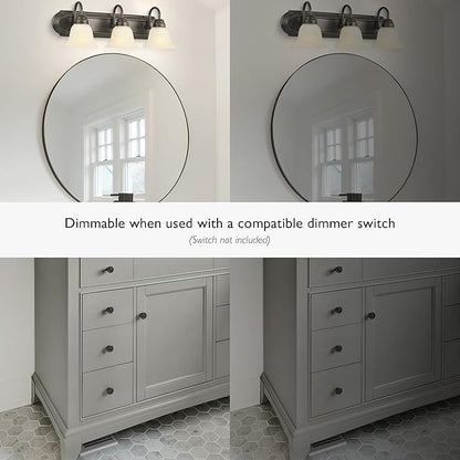 Design House Allante Vanity Light, Dimmable, Frosted Glass, 3 Light, Bathroom, Large Backplate, Easy Installation, Oil Rubbed Bronze, 24 in W x 7.75 in D x 8 in H, Item 506618