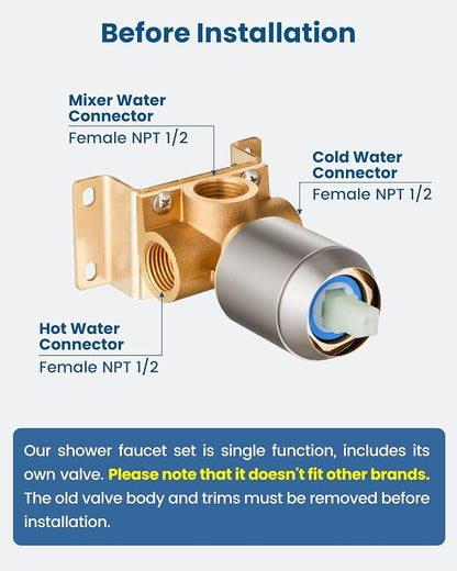 Airuida 8 Inch Brushed Nickel Shower Faucet Set,Shower Valve Kit | Female Threads Rough-in Valve Shower Trim Kit,Single Handle Control Shower Set