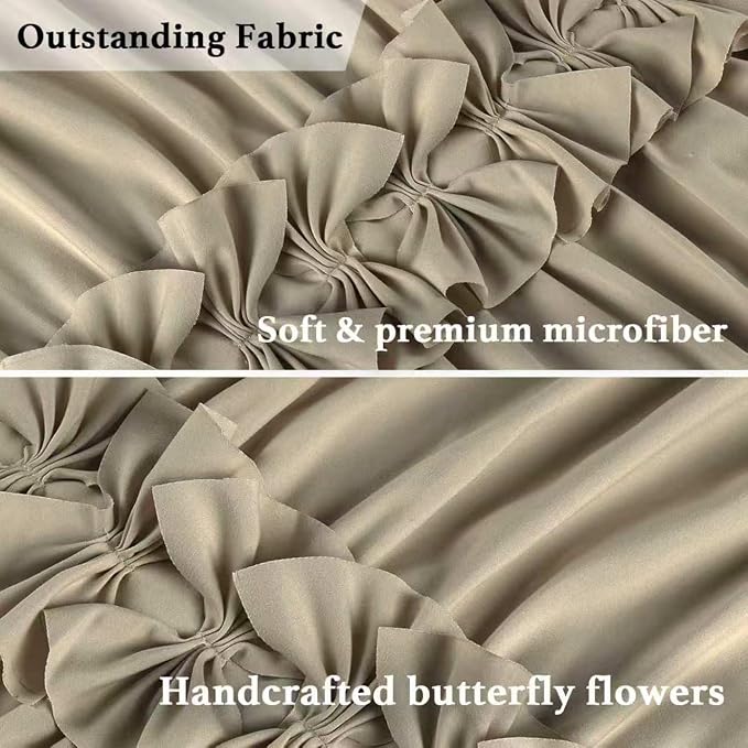 Homechoice Decor Taupe Ruffle Shower Curtain 72" W x 72" H | Vintage Handcrafted Bow Tie Bath Curtain for Master Bathroom, Ruched Microfiber Bathroom Curtain with 12 Buttonholes (LQ-10)