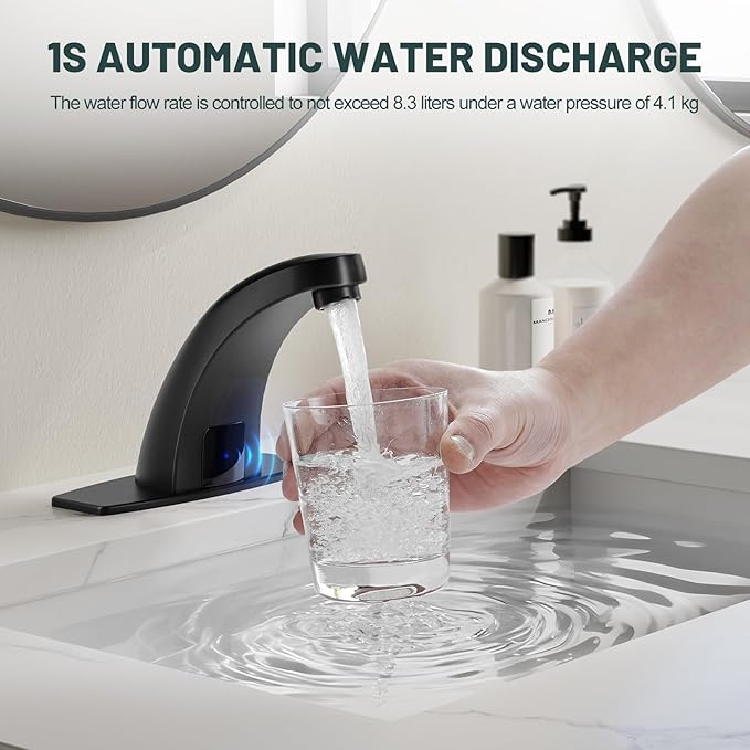 Touchless Bathroom Sink Faucets, Greenspring Automatic Faucet Bathroom Commercial Motion Sensor Faucet Battery or Plug-in Powered with Control Box and Temperature Mixer, Black