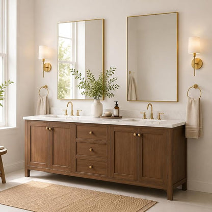 2-Pack 24"x36" Brushed Gold Framed Bathroom Vanity Wall Mirrors | Taller Vanity Pair, Balanced Twin-Sink Look, Matching Finish Across Rooms, Vertical/Horizontal Hanging, Tempered Glass