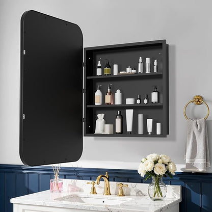 Casaphoria 36" H x 24" W Bathroom Medicine Cabinet with Mirror, Metal Frame Wall Medicine Cabinets Mirrors, Wall Mirror Cabinets, Black