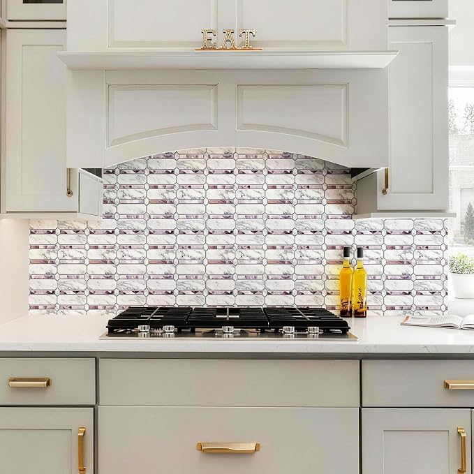 Joysticky 10-Sheet Peel and Stick Backsplash, 12" * 12" Crystal Texture Stick on Tiles Backsplash for Kitchen & Bathroom，Thicker Design Peel and Stick Wall Tiles（Stone-Patterned）