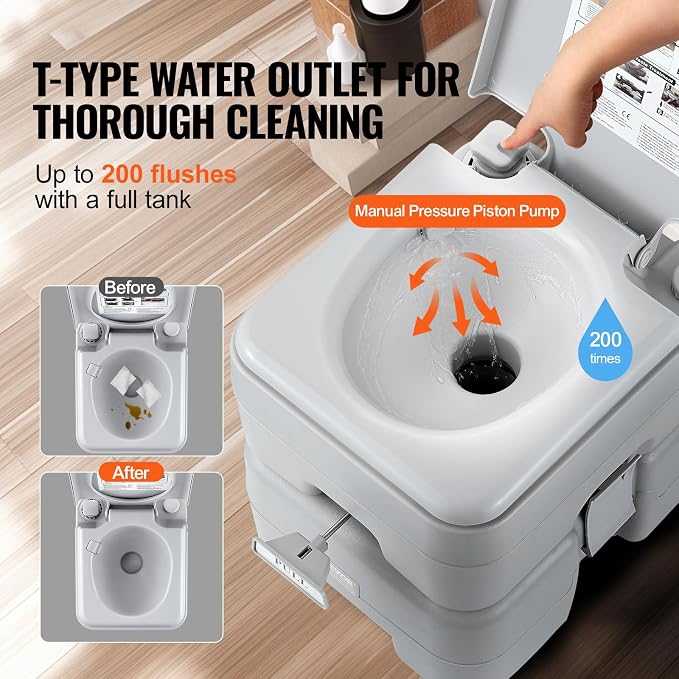 VEVOR Portable Toilet for Camping, RV Toilet with Carry Bag, 5.3 Gal Waste Tank & 3.2 Gal Flush Tank, Push-Button Pressurized Flush Commode, Leak-proof and Odourless Travel Toilet for Camping Car