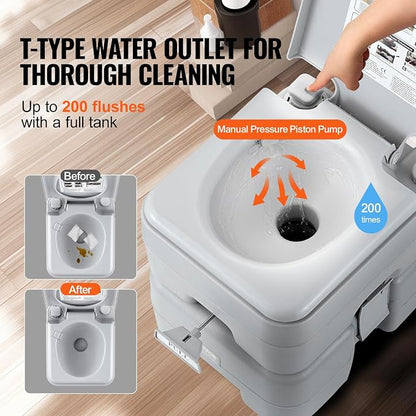 VEVOR Portable Toilet for Camping, RV Toilet with Carry Bag, 5.3 Gal Waste Tank & 3.2 Gal Flush Tank, Push-Button Pressurized Flush Commode, Leak-proof and Odourless Travel Toilet for Camping Car