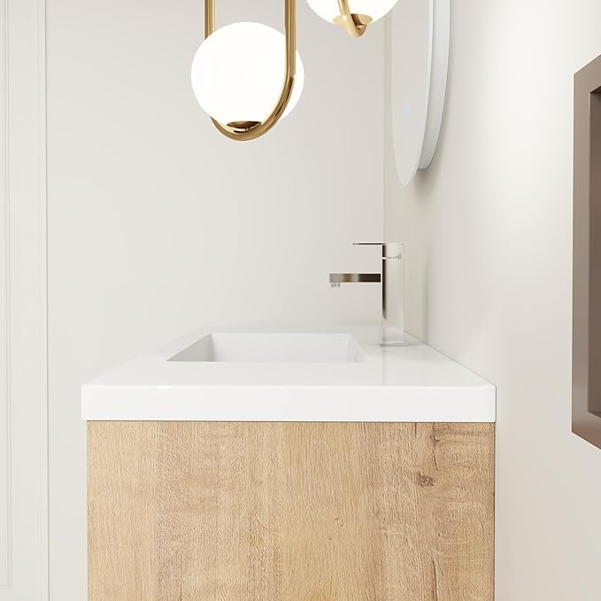 60 Inch Floating Vanity, 60" Bathroom Vanity with Sink, Double Sink Wall Mounted Vanity Combo, Modern Brown Bathroom Vanity Set with 4 Doors and White Basin Sink