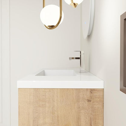 60 Inch Floating Vanity, 60" Bathroom Vanity with Sink, Double Sink Wall Mounted Vanity Combo, Modern Brown Bathroom Vanity Set with 4 Doors and White Basin Sink