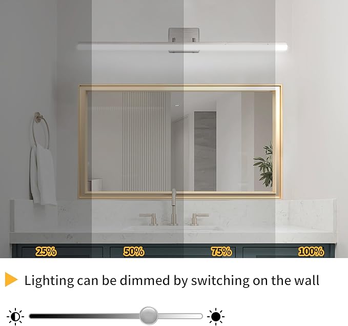48in Modern LED Brushed Nickel Vanity Light Bar, Adjustable Bathroom Light Fixtures Over Mirror, Dimmable 46W 3200LM 5000K Cool White