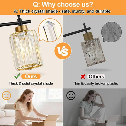 Bathroom Wall Sconces Set of 2, Black & Gold Wall Lights with Clear K9 Crystal Shades, Bathroom Light Fixtures for Bedroom, Living Room, Hallway
