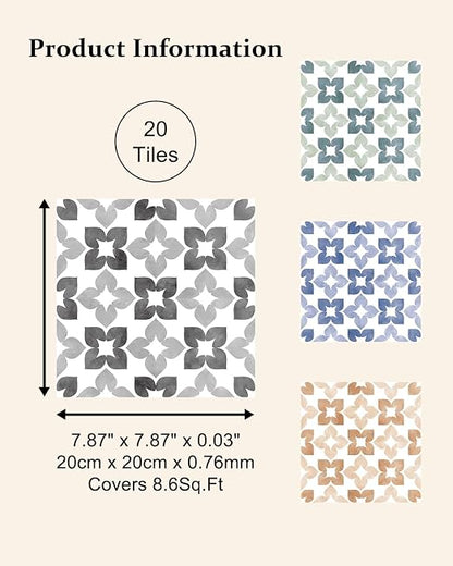 Peel and Stick Floor Tile, Waterproof Vinyl Flooring, Snap-Proof DIY Flooring Tiles for Bathroom, Kitchen, Fireplace, Wall, Backsplash, Home Decor, No Residue, 20 Tiles-7.87" Thin Ver, Gray