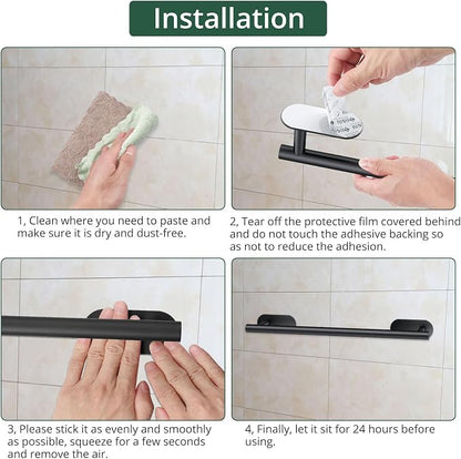 JiGiU 16-Inch Towel Bar, Self Adhesive Bath Hardware Set Bathroom Towel Holder with Toilet Paper Holder & 3 Packs Towel Hooks Stainless Steel Bathroom Hardware Accessory Kit, No Drilling-Black | Wall Mounted Towel Holder, Bathroom Accessories, Stainles...