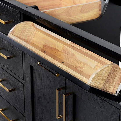 ARIEL Hepburn 66-inch Bathroom Vanity Base Cabinet,Solid Wood, 4 Soft Closing Doors, 6 Dovetail Drawers, Black Oak