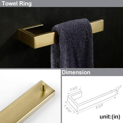 BAGNOLUX Brushed Gold Towel Bar, Bath Towel Holder 304 Stainless Steel, Towel Racks for Bathroom, Square Bathroom Accessories Set Towel Bar Set Heavy Duty, Brushed Brass