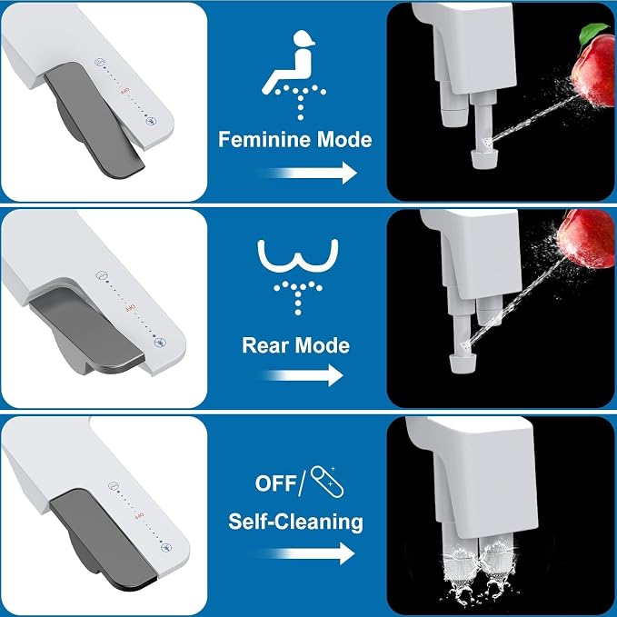 Bidet Attachment for Toilet Seat Water Pressure, Hygienic Bidets Attachment for Existing Toilets - Adjustable Fresh Water Pressure Dual Nozzle (Frontal & Rear Wash) Easy to Install,