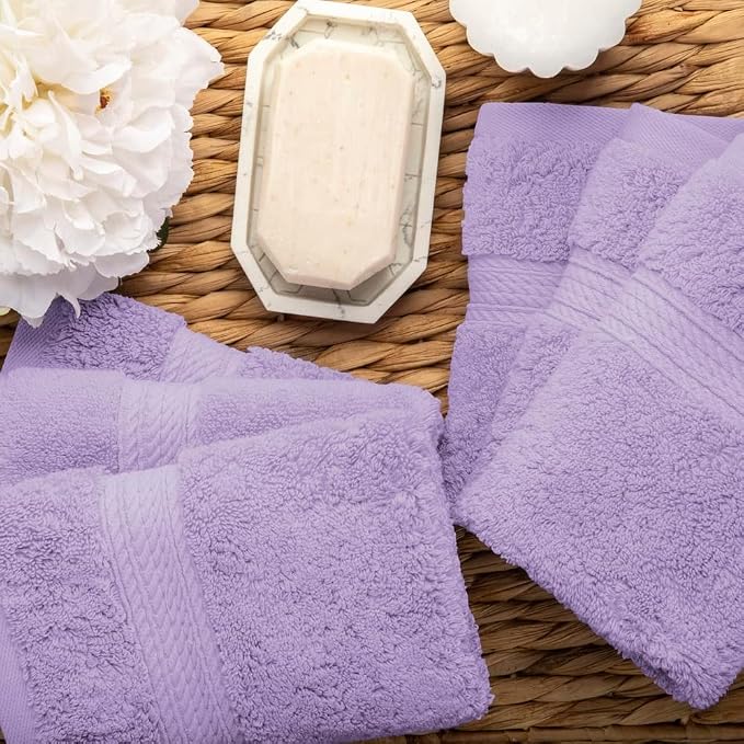 Superior Egyptian Cotton Plush & Absorbent, Face Towel Set of 6, Purple | Quick Dry, Soft Luxury Towel Set, Bath Essentials for Bathroom, Guest Bath, Spa, 2 Piece Face, Madeline Towels