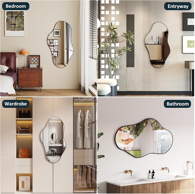 Irregular Full Length Mirror, 26"x46" Full Body Mirror with Metal Frame, Asymmetrical Mirrors for Entryway Bathroom Living Room Bedroom, Horizontal or Vertical Hanging