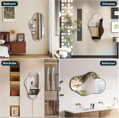 Irregular Full Length Mirror, 26"x46" Full Body Mirror with Metal Frame, Asymmetrical Mirrors for Entryway Bathroom Living Room Bedroom, Horizontal or Vertical Hanging