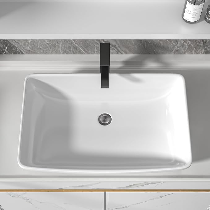24"x15" Bathroom Vessel Sink Rectangular - White Porcelain Ceramic Rectangle Above Counter Vanity Lavatory Bath Sink Art Basin