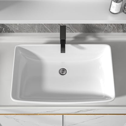 24"x15" Bathroom Vessel Sink Rectangular - White Porcelain Ceramic Rectangle Above Counter Vanity Lavatory Bath Sink Art Basin